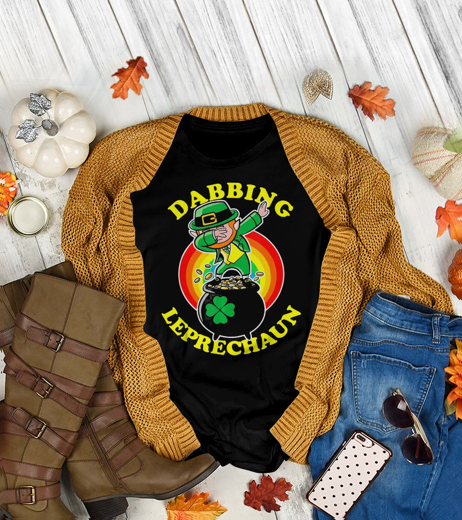 Dabbing Leprechaun Pot of Gold Rainbow T-Shirt