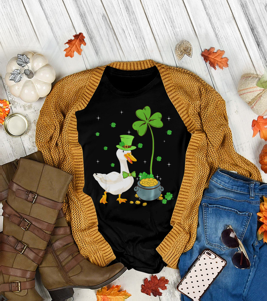 Shamrock Duck with Leprechaun Hat and Pot of Gold T-Shirt