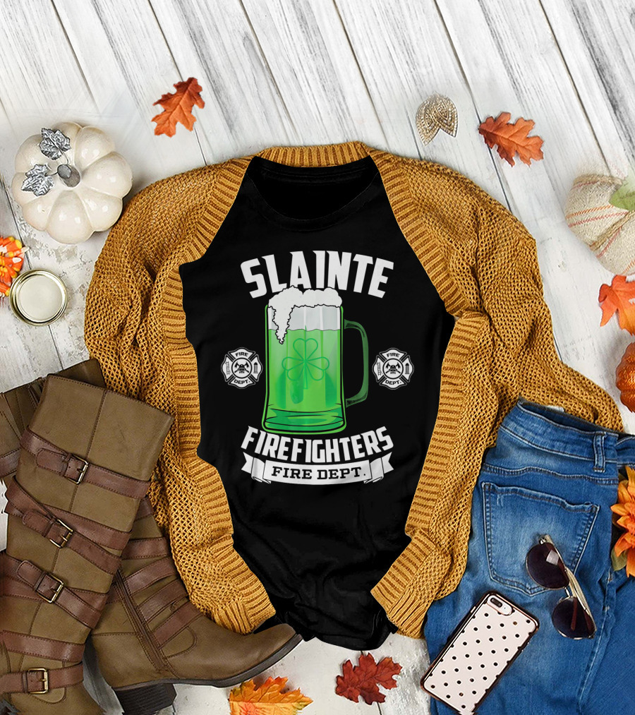 Slainte Shamrock Beer Firefighters Fire Dept T-Shirt