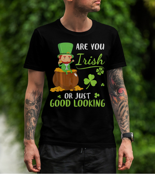 Are You Irish Or Just Good Looking Leprechaun Sitting On Gold T-Shirt