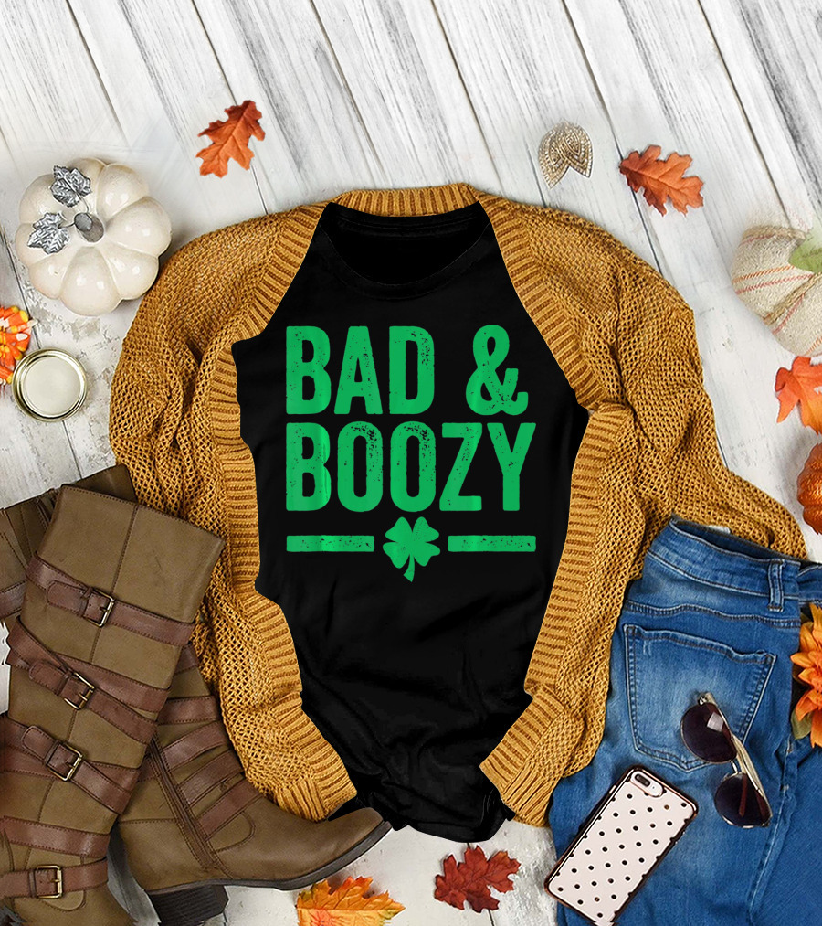 Bad and Boozy St Patricks Day Shamrock T-Shirt