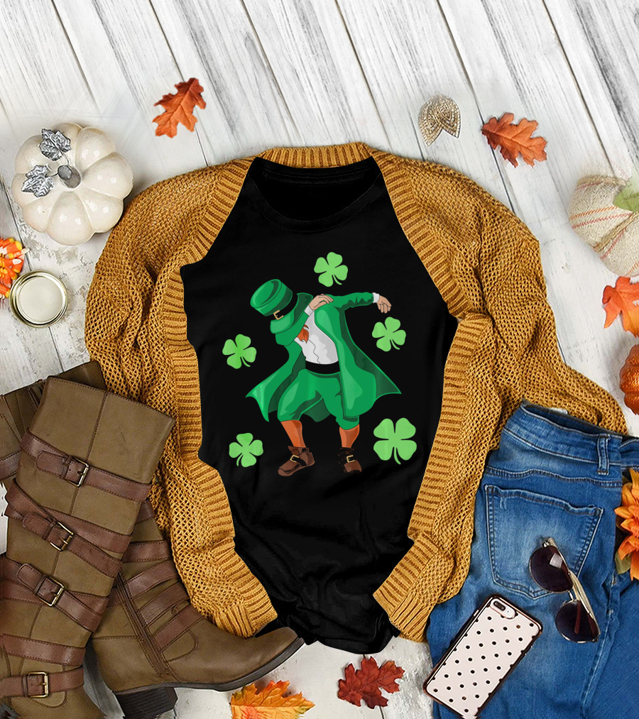 Funny Dabbing Leprechaun with Clovers for St. Patrick's Day T-Shirt