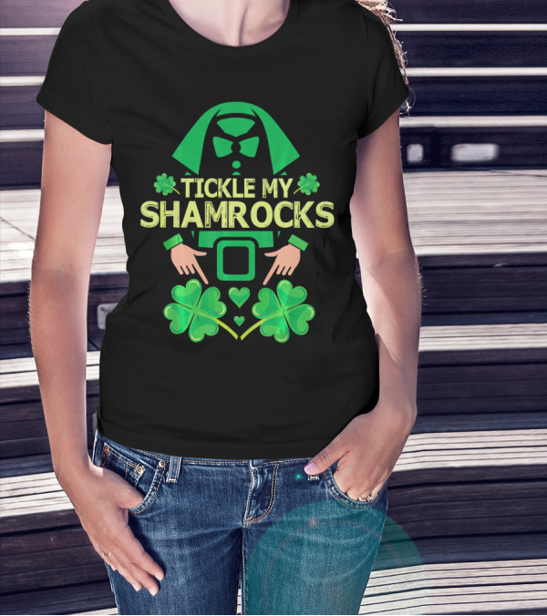 Tickle My Shamrocks Irish Leprechaun Costume Shamrock Hands Green Hearts T-Shirt