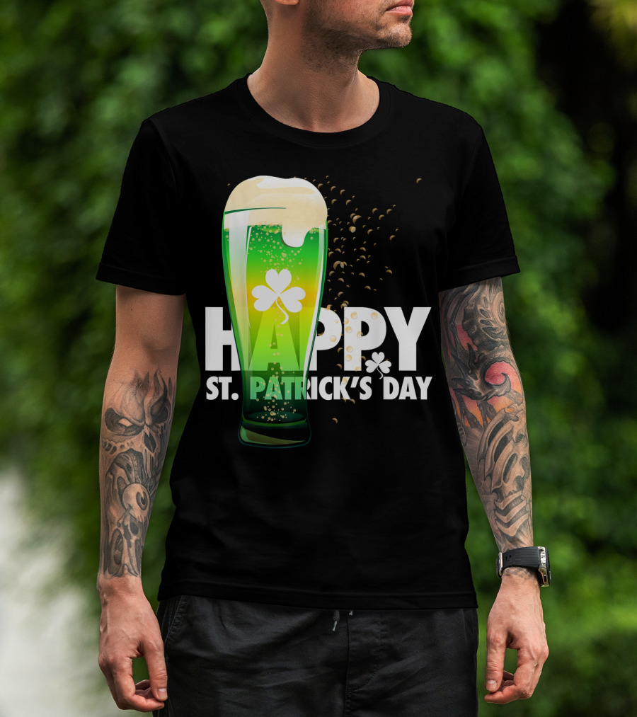 Happy St. Patrick's Day Irish Green Beer With Shamrock Bubbles T-Shirt