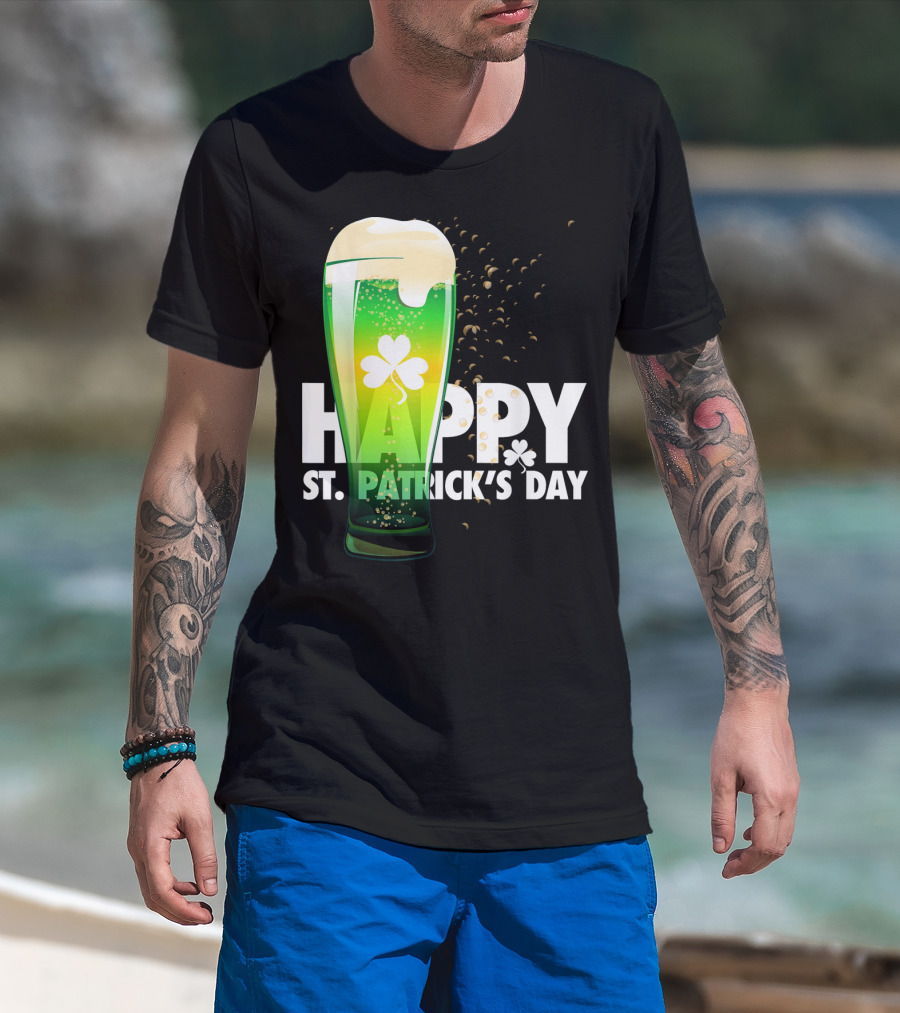 Happy St. Patrick's Day Irish Green Beer With Shamrock Bubbles T-Shirt