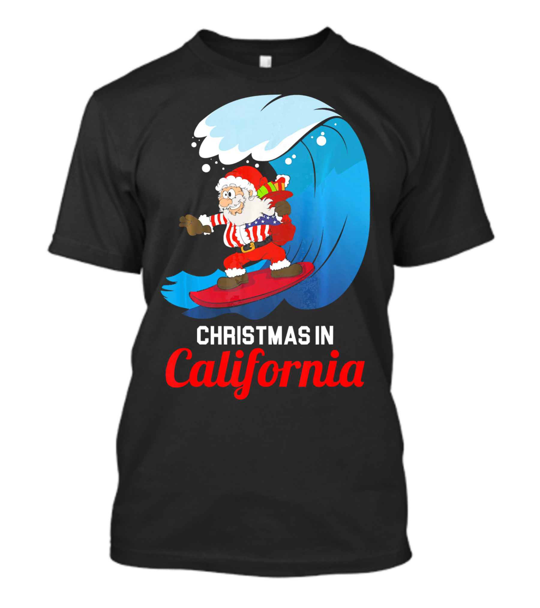Santa Surfing Christmas In California T-Shirt