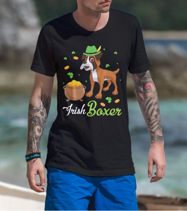 Irish Boxer Leprechaun Coins Shamrocks T-Shirt