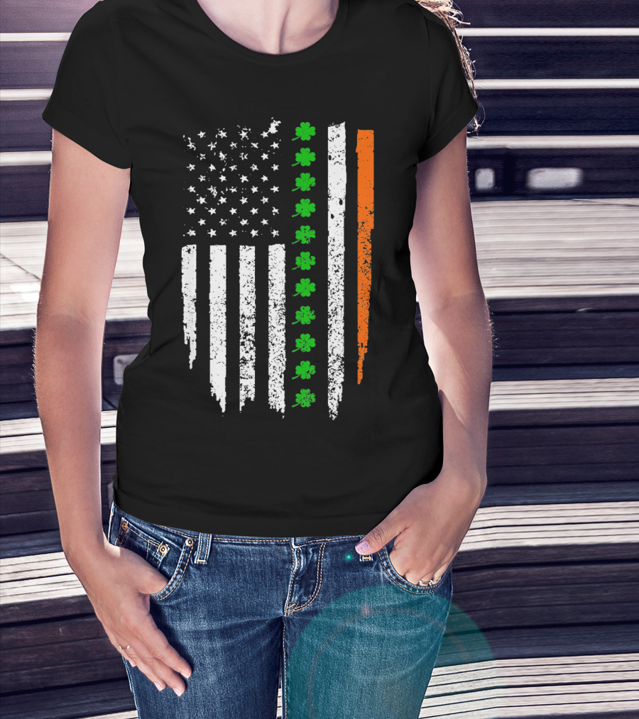 Retro Vintage Irish American Flag With Shamrocks T-Shirt