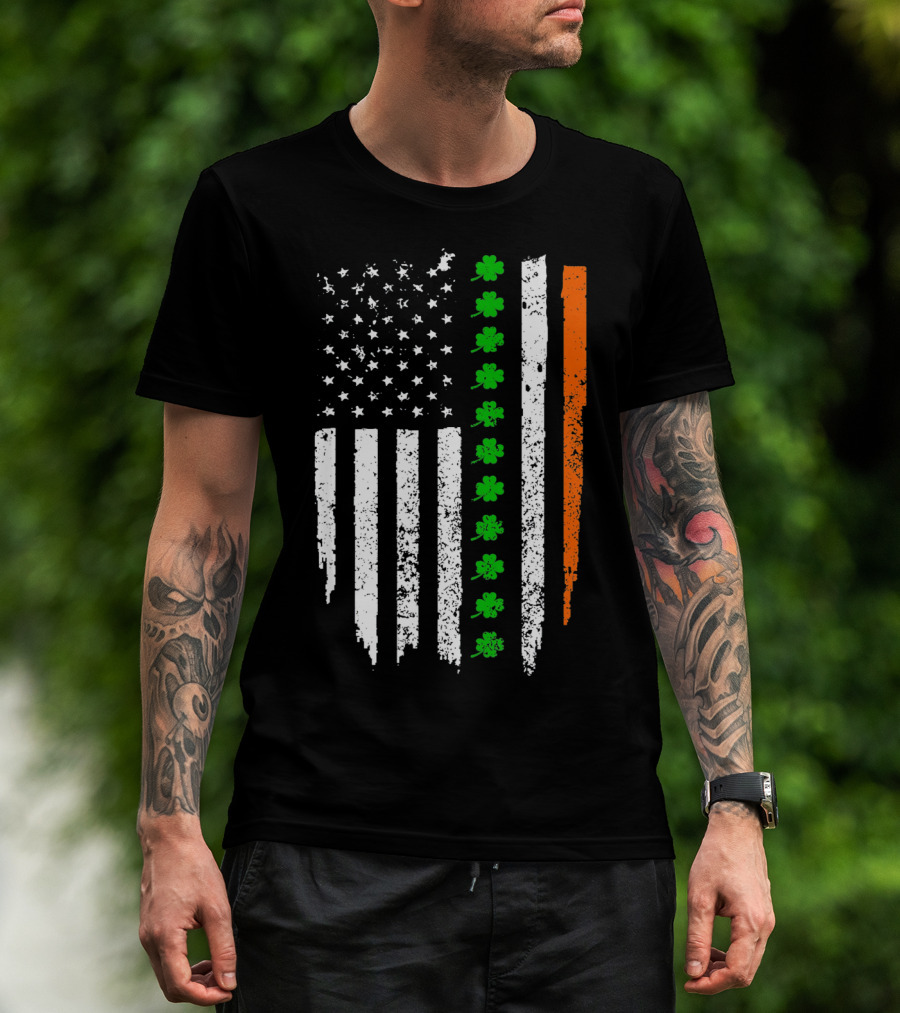 Retro Vintage Irish American Flag With Shamrocks T-Shirt