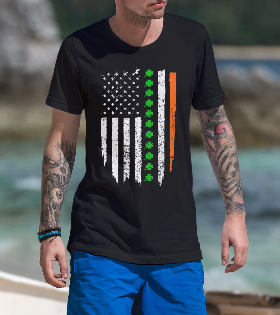 Retro Vintage Irish American Flag With Shamrocks T-Shirt