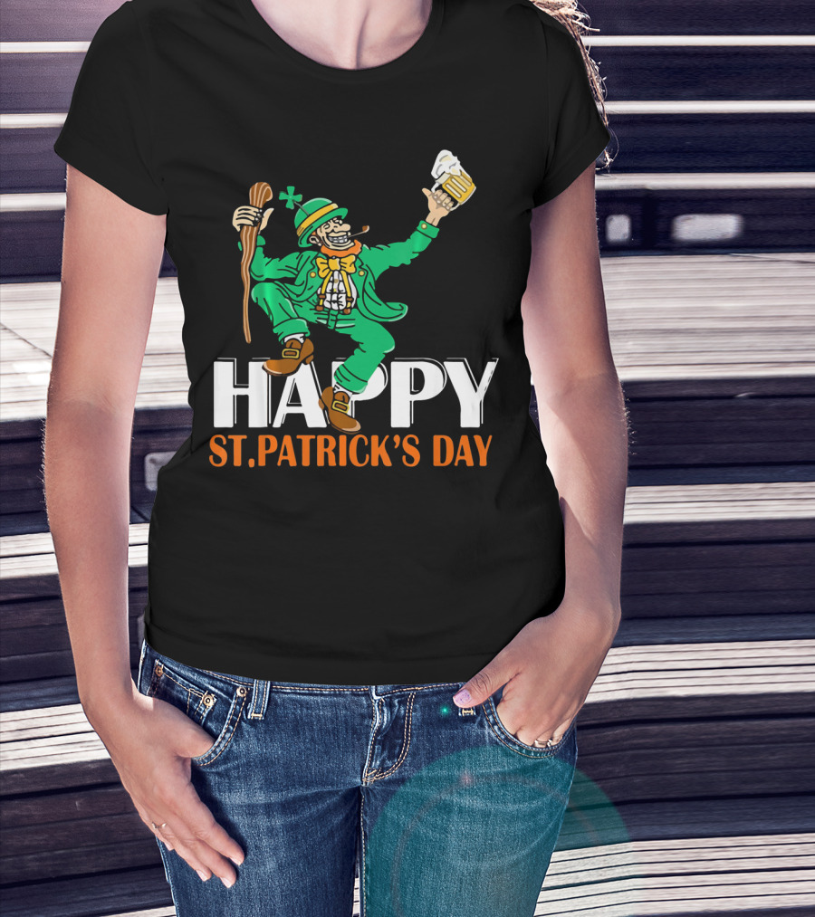 Happy St. Patrick's Day Green Celebrating Beer And Shamrock T-Shirt