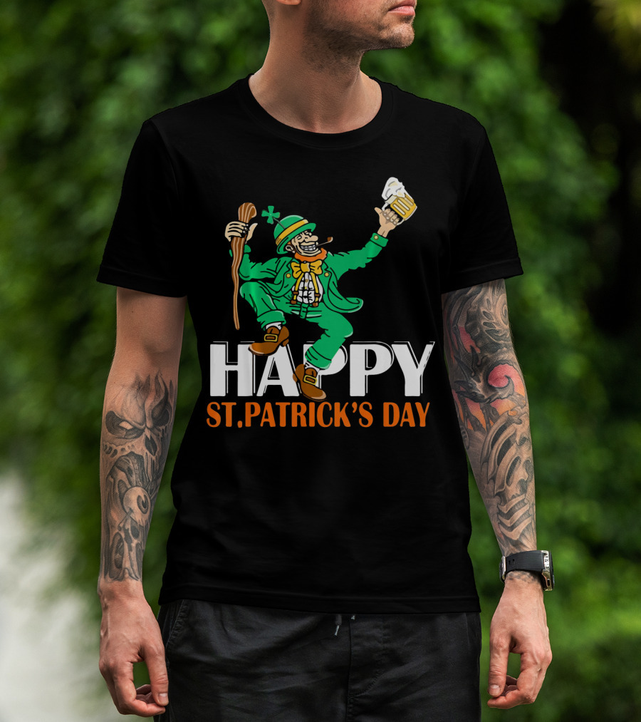 Happy St. Patrick's Day Green Celebrating Beer And Shamrock T-Shirt
