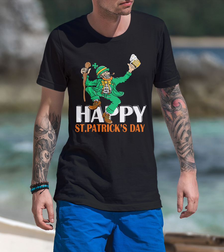 Happy St. Patrick's Day Green Celebrating Beer And Shamrock T-Shirt