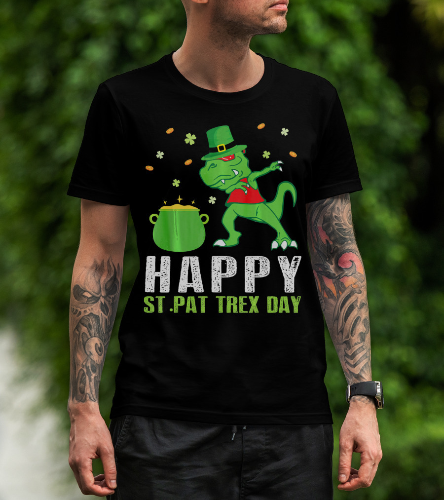 Happy St. Pat T-Rex Day Dinosaur Leprechaun Dabbing Pot Gold T-Shirt