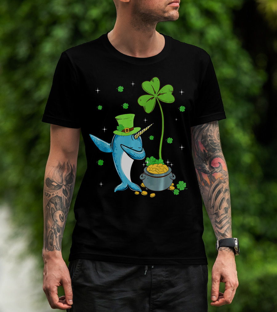 Shamrock Leprechaun Narwhal With Pot Of Gold St Patricks T-Shirt