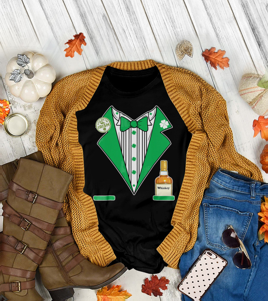 Kiss Me I'm Irish St. Patrick's Day Tuxedo with Whiskey Bottle and Shamrock T-Shirt