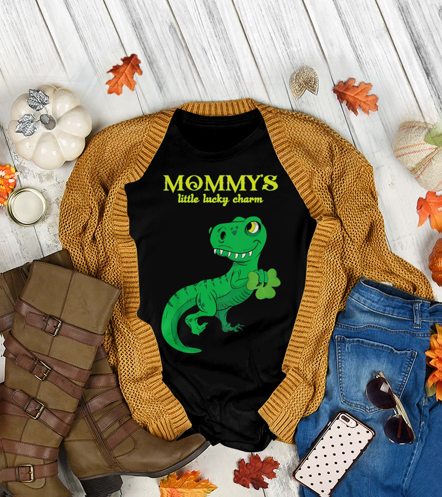 Mommy's Little Lucky Charm Dinosaur Kids St Patrick's Day T-Shirt