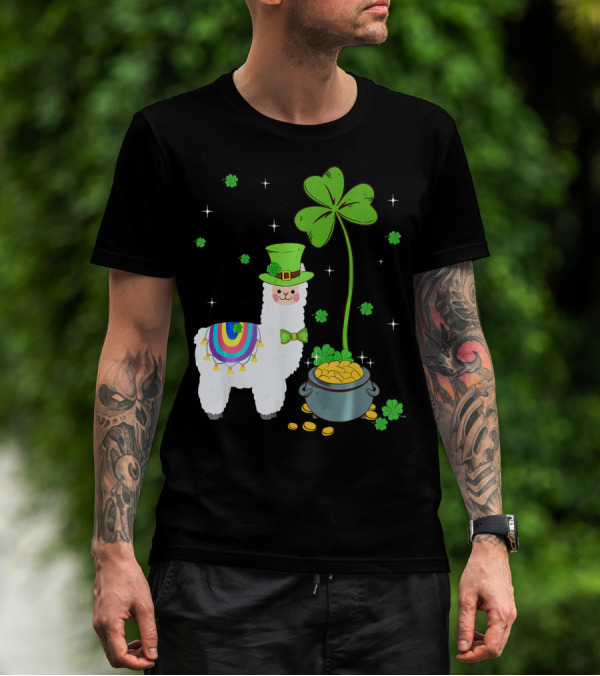 Shamrock Llama Leprechaun Pot Of Gold St Patricks T-Shirt