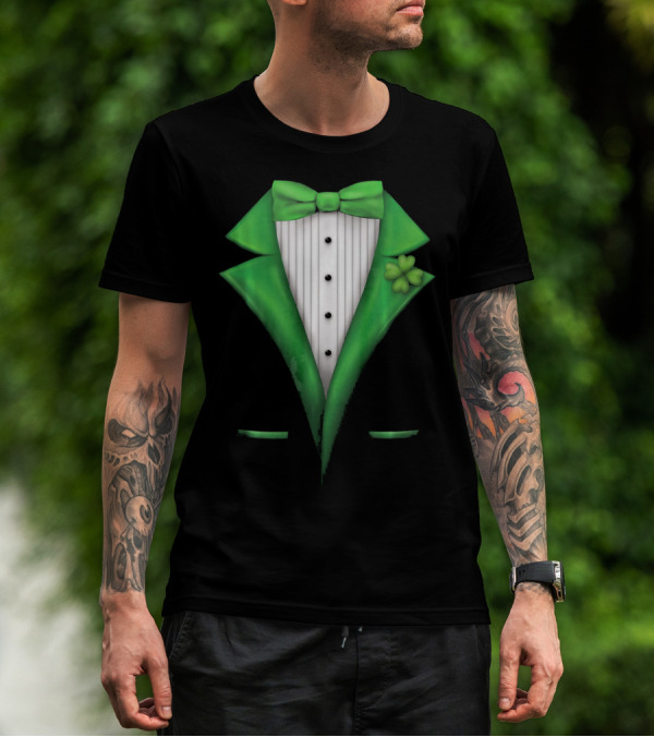 St. Patricks Day Clover Green Tuxedo Bow Tie Classic T-Shirt