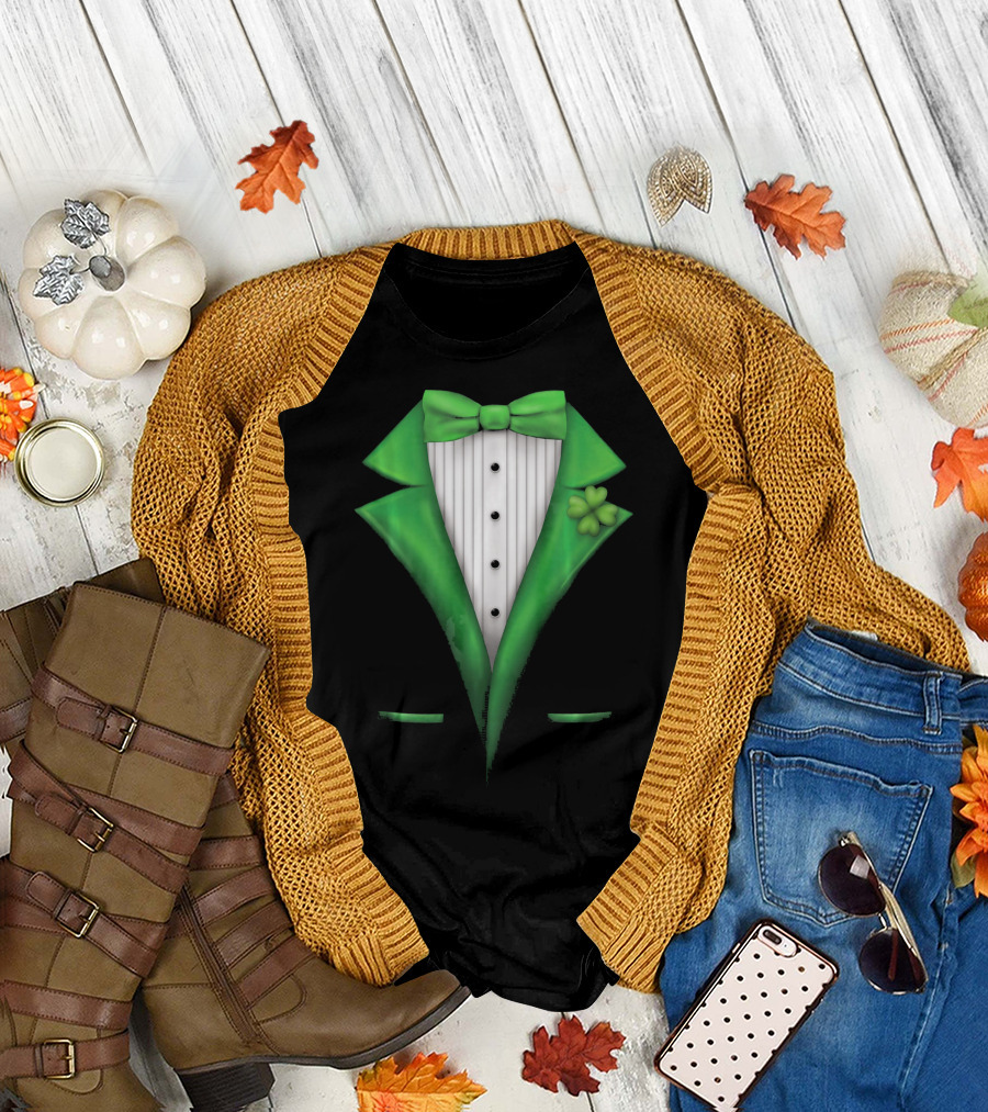 St. Patricks Day Clover Green Tuxedo Bow Tie Classic T-Shirt