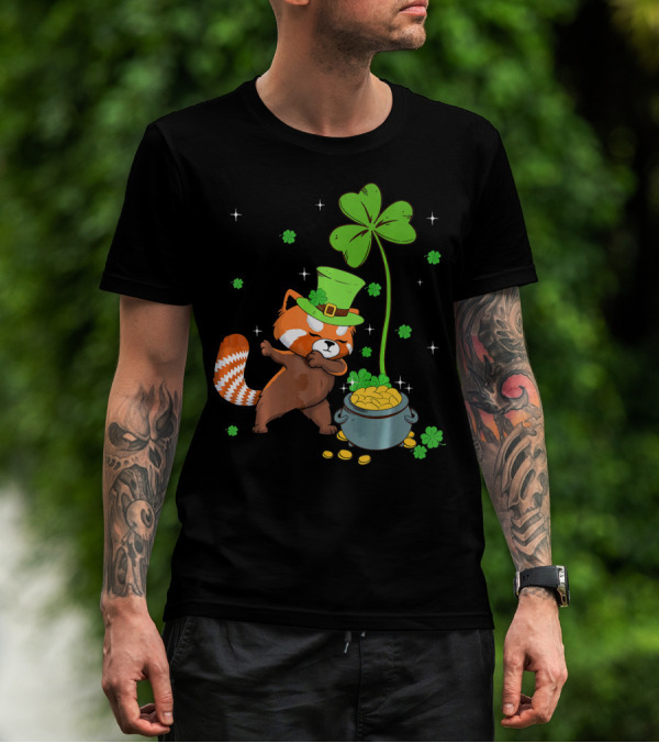 Shamrock Leprechaun Red Panda Pot Of Gold St Patrick's Day T-Shirt