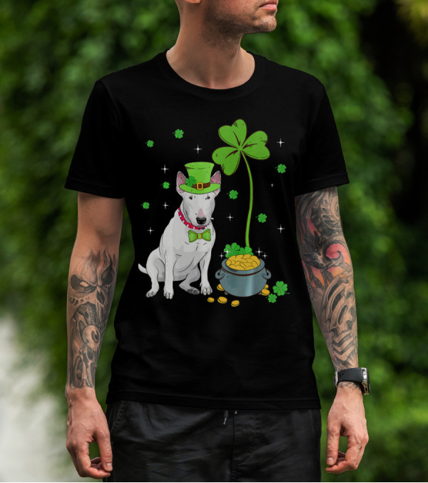 Shamrock Leprechaun Bull Terrier Pot Of Gold And Clover T-Shirt