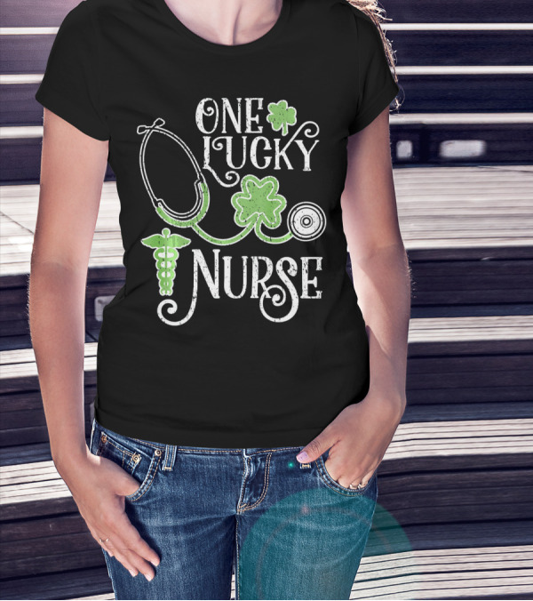 One Lucky Nurse Stethoscope Shamrock Caduceus St Patricks Day T-Shirt