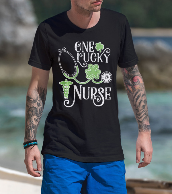 One Lucky Nurse Stethoscope Shamrock Caduceus St Patricks Day T-Shirt