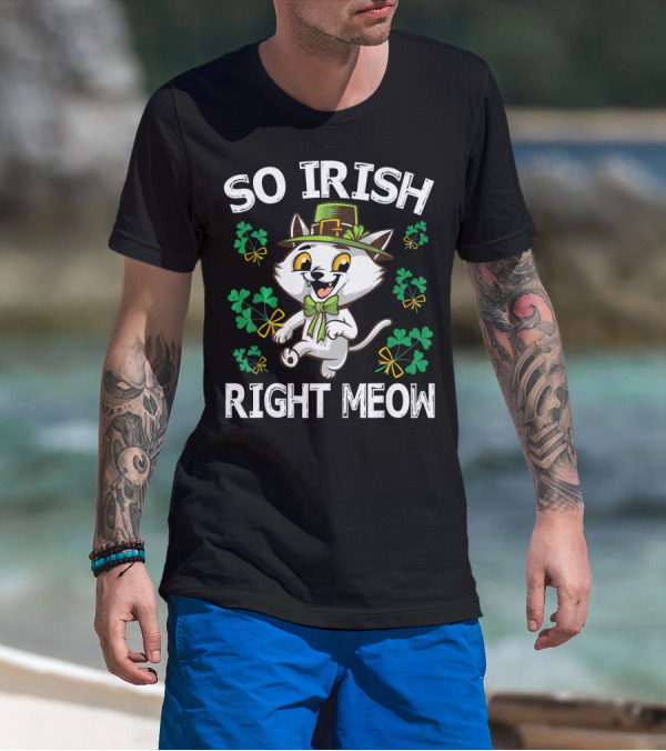So Irish Right Meow Cat Leprechaun Dance With Shamrocks Gold T-Shirt