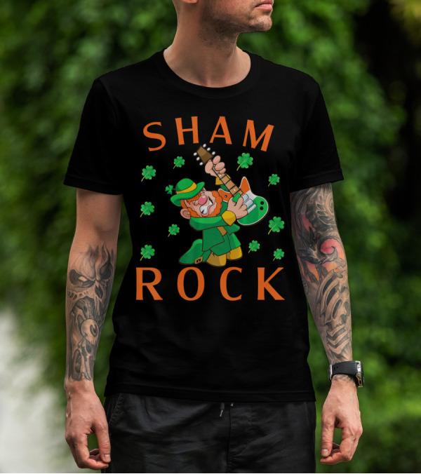 SHAMROCK Leprechaun Playing Guitar With Shamrocks T-Shirt
