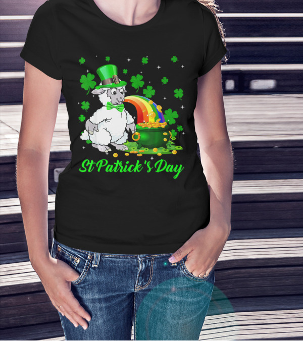 St Patrick's Day Leprechaun Sheep Shamrock Rainbow Pot Of Gold T-Shirt