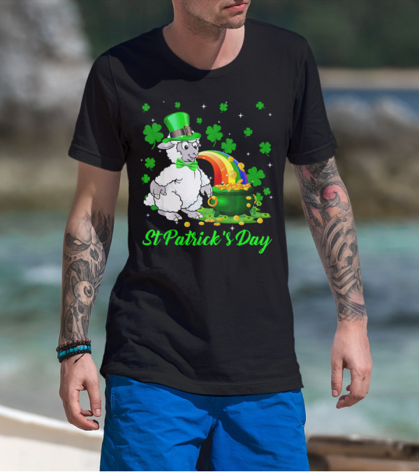 St Patrick's Day Leprechaun Sheep Shamrock Rainbow Pot Of Gold T-Shirt