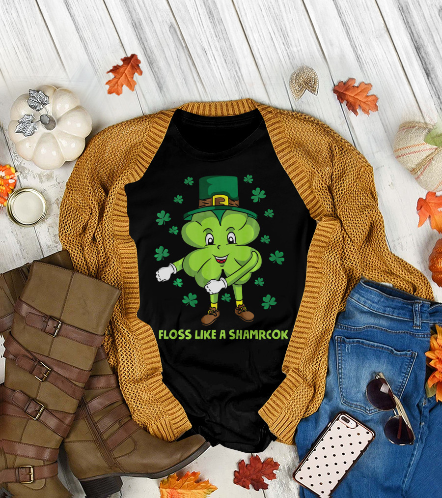 Floss Like A Shamrock St Patricks Dance Shamrock Character T-Shirt