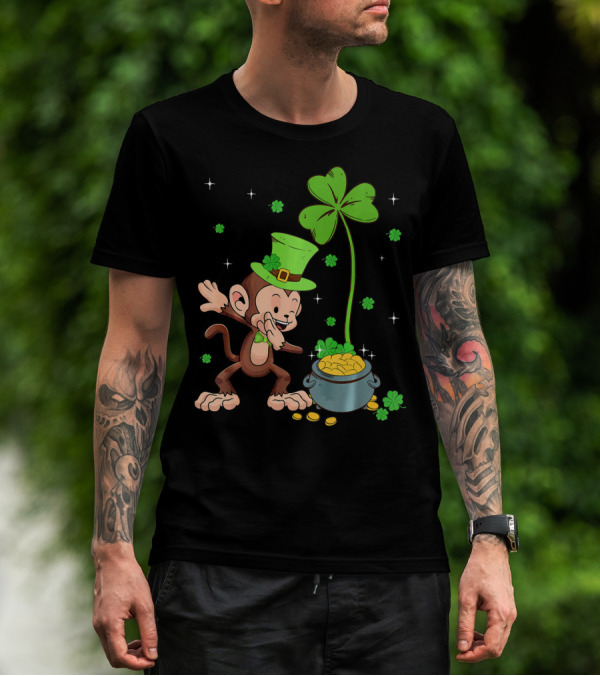 Shamrock Leprechaun Monkey With Pot Of Gold St Patricks T-Shirt