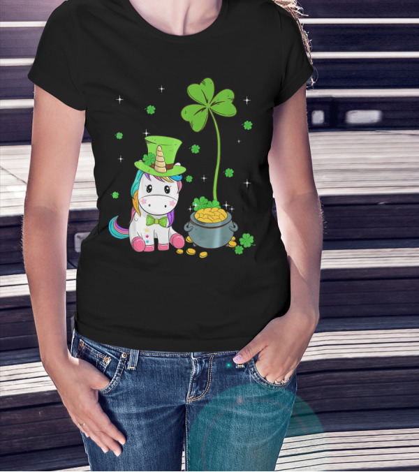 Shamrock Leprechaun Unicorn St Patricks Pot Of Gold T-Shirt