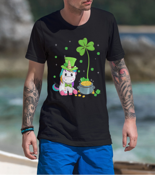 Shamrock Leprechaun Unicorn St Patricks Pot Of Gold T-Shirt