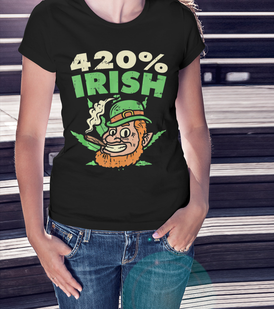 Funny St Patricks Day 420% Irish Weed Smoking Leprechaun T-Shirt