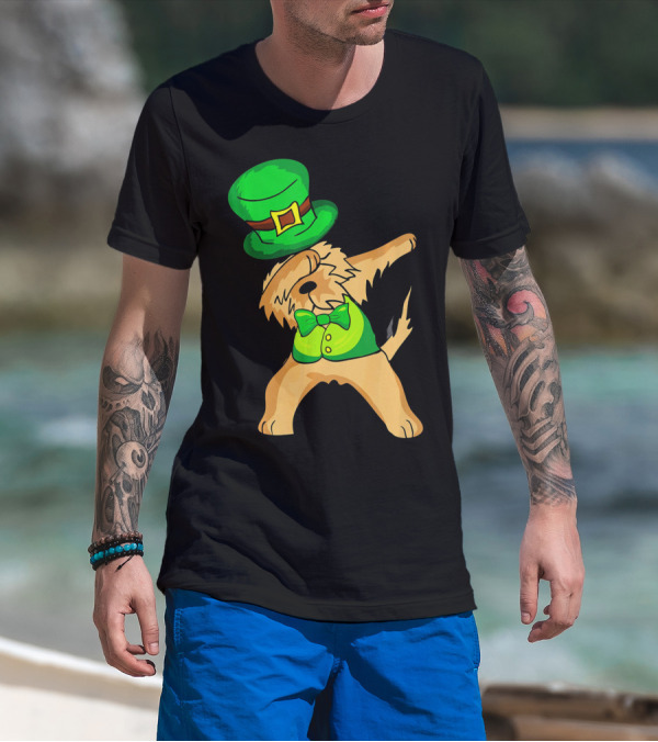 Dabbing Leprechaun Kids Irish Terrier St. Patrick's Day Dog Bow Tie T-Shirt