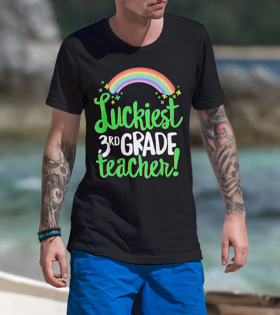 Luckiest 3rd Grade Teacher St Patricks Rainbow Shamrocks T-Shirt