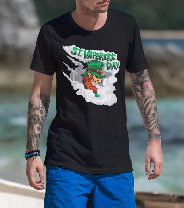 St. Vapericks Day With Vaping Leprechaun And Smoke Swirls T-Shirt