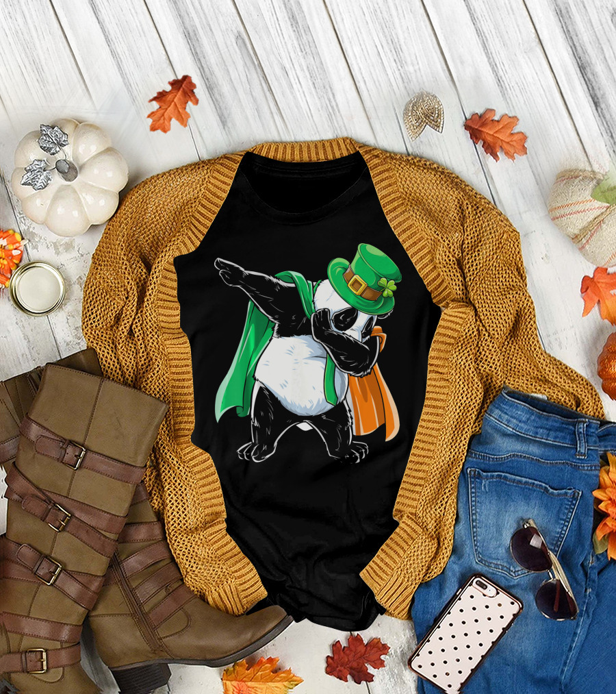 Dabbing Panda St Patricks Day Irish Flag Hat Shamrock T-Shirt