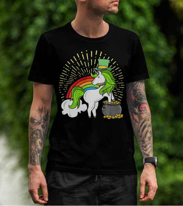 St Patricks Day Unicorn Shamrock Rainbow Pot Of Gold T-Shirt