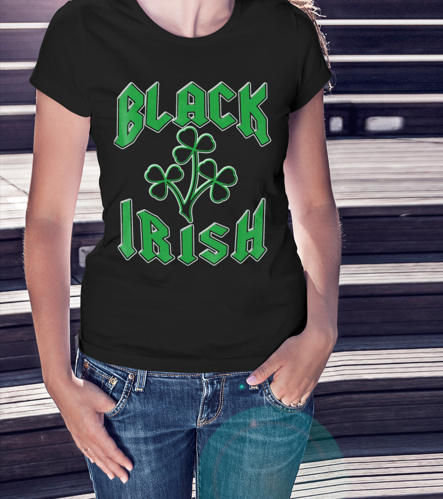 Black Irish Shamrock St Pats Day T-Shirt