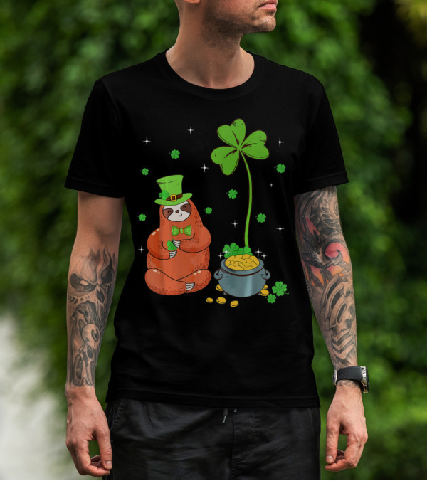 Shamrock Leprechaun Sloth Pot Of Gold St Patricks T-Shirt