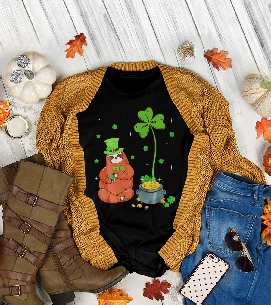 Shamrock Leprechaun Sloth Pot of Gold St Patricks T-Shirt