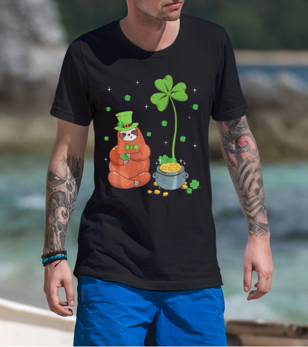 Shamrock Leprechaun Sloth Pot Of Gold St Patricks T-Shirt