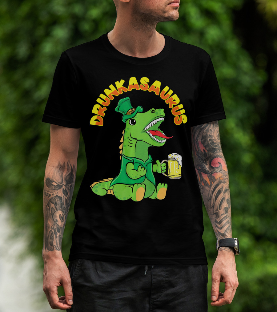 Drunkasaurus Leprechaun Dinosaur With Beer Drink T-Shirt
