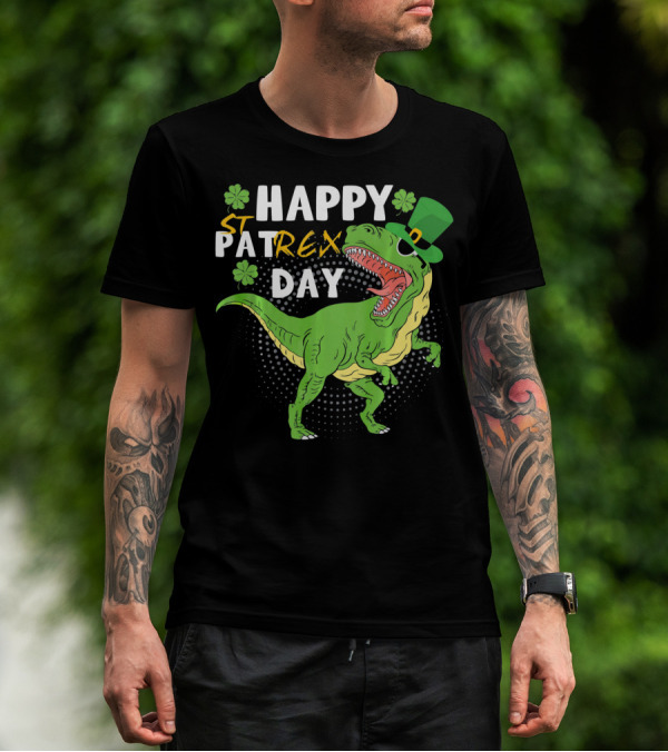 Happy St. Patrex Day Dinosaur With Shamrocks T-Shirt