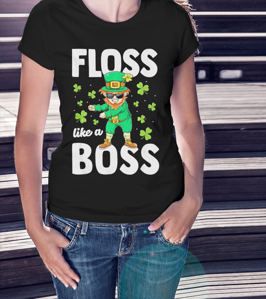 Floss Like A Boss Leprechaun Dance With Shamrocks T-Shirt