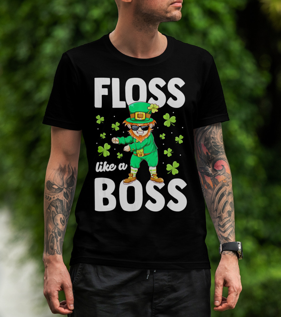 Floss Like A Boss Leprechaun Dance With Shamrocks T-Shirt